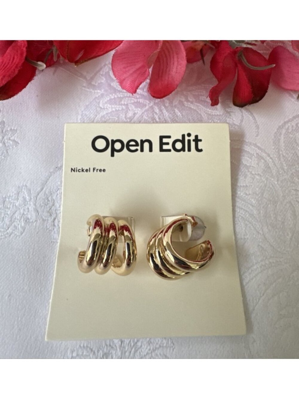 Open Edit Earrings Gold-tone Small Triple Hoop Nickel Free Nordstrom $25 NWT